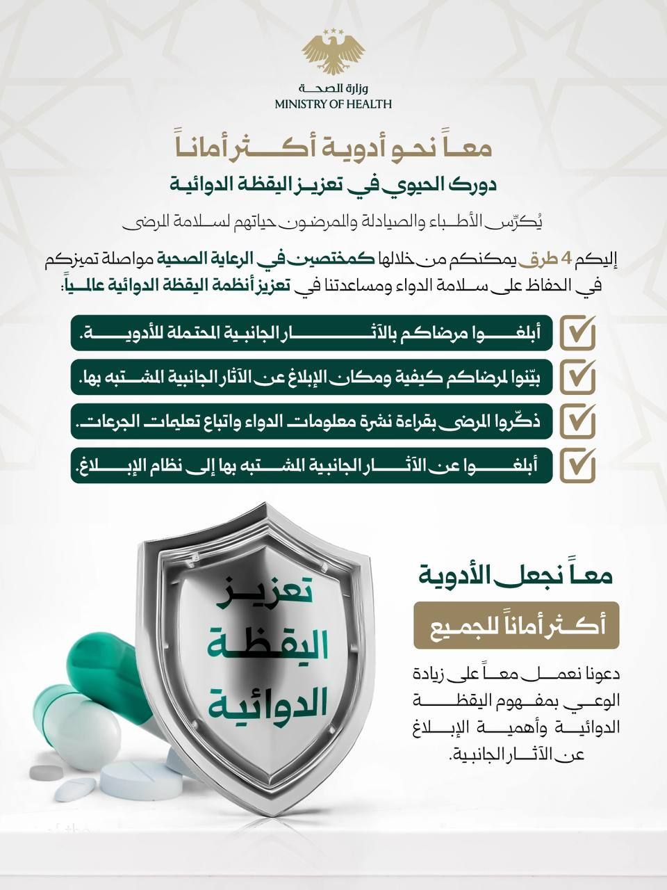 معاً نحو أدوية أكثر أماناً: دورك الحيوي في تعزيز اليقظة الدوائية